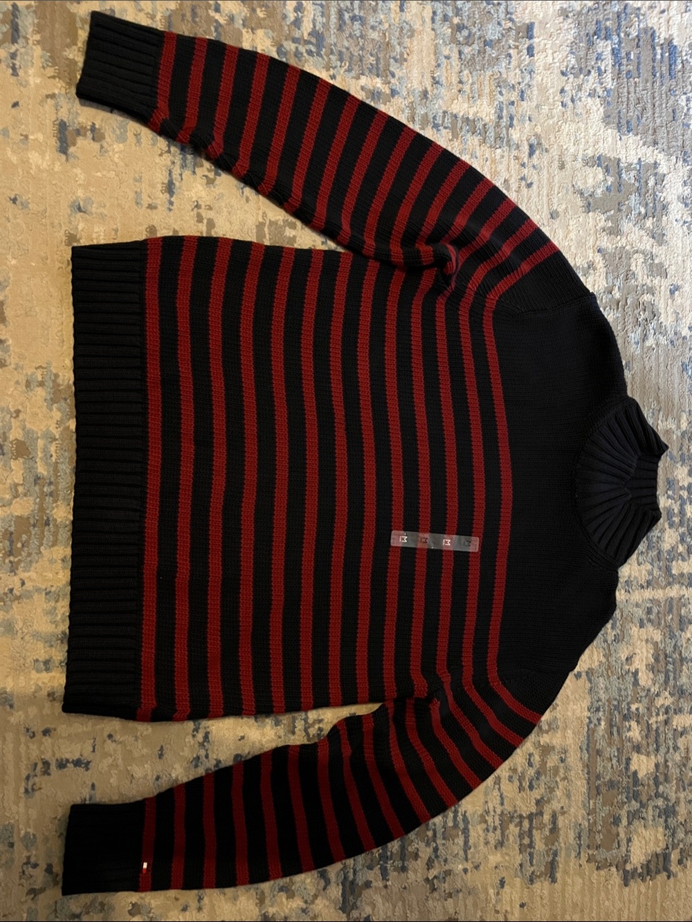 Tommy Hilfiger Black and Red Striped Turtleneck Sweater